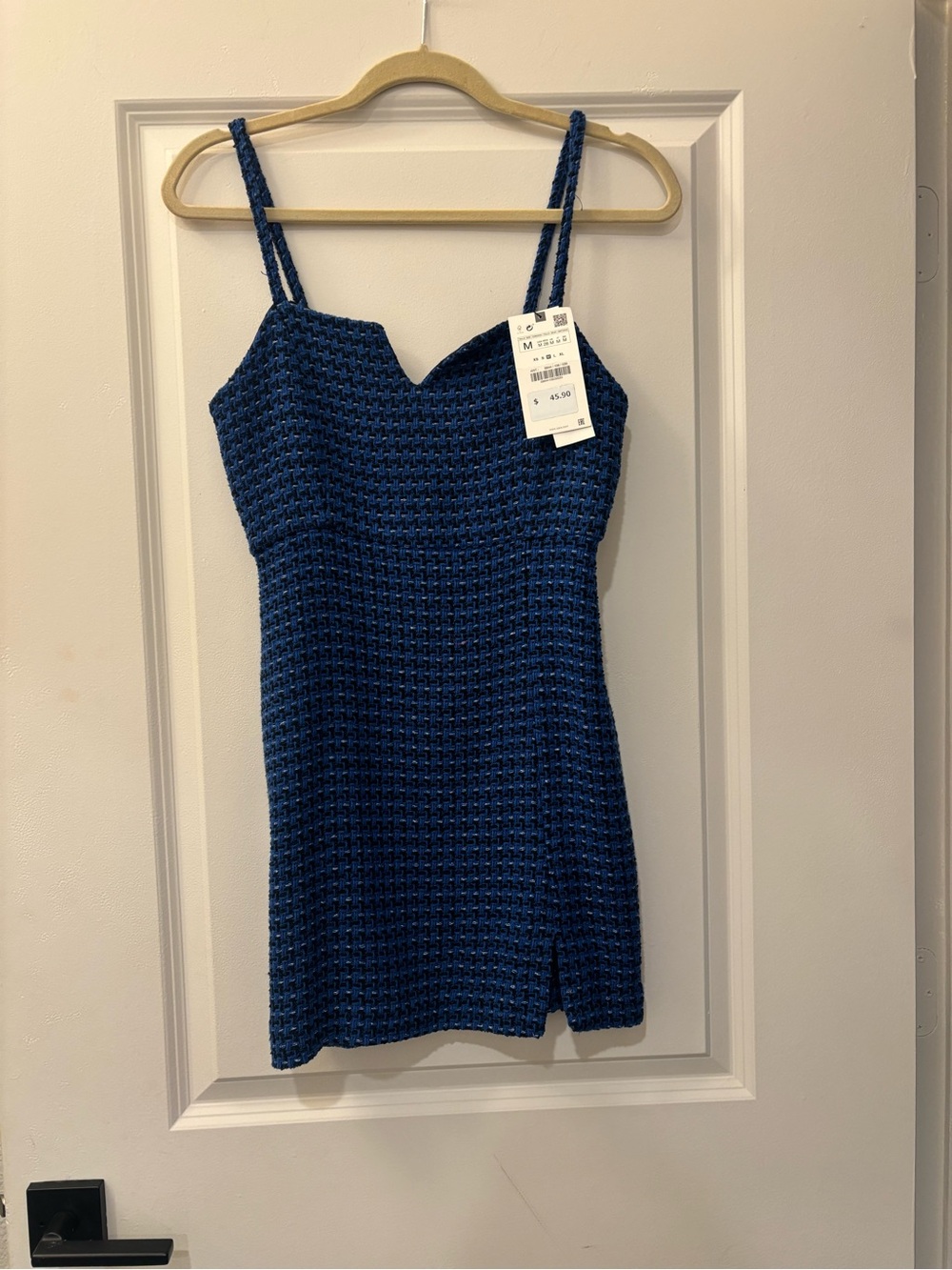 Textured Blue Spaghetti-Strap Mini Dress - Zara - M